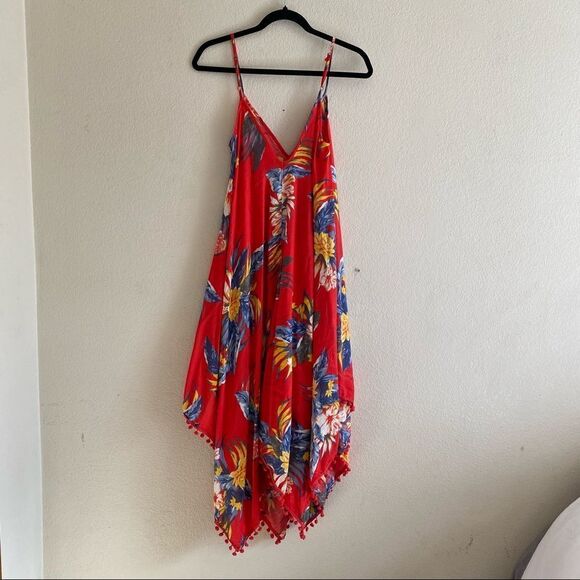 Hawaiian Red Flowy Low Back Beach Dress - Picture 11 of 11